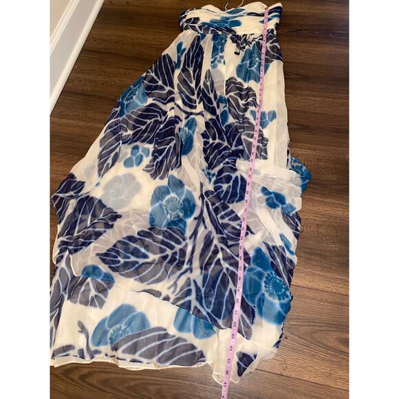 Tibi Silk Chiffon strapless Maxi Dress Blue White/off white Size 6 - Picture 6 of 14